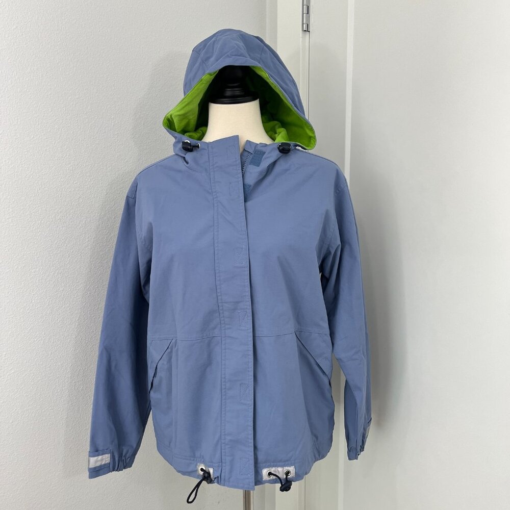 Hanna Andersson XS Blue, Lime Green Unisex Windbreaker Hooded Rain Jacket